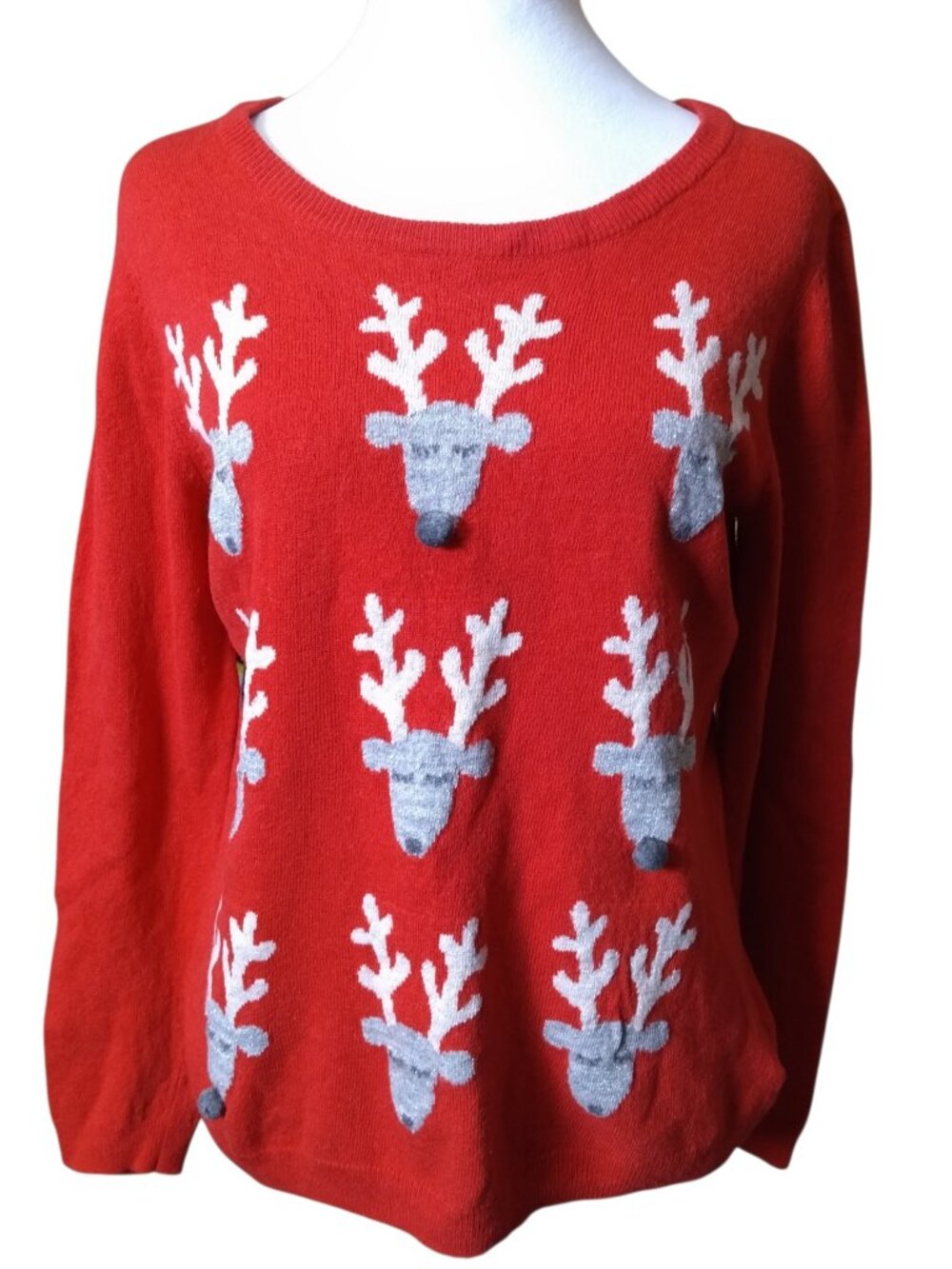 ARTISAN NY Women's Reindeer Holiday Wool Blend Sweater Red Size Large Novelty